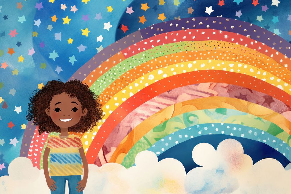Child patterns of a diverse peoples painting rainbow art. AI generated Image by rawpixel.