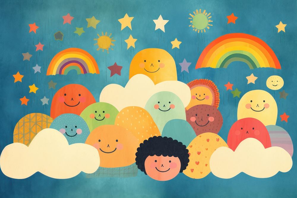 Child patterns of a diverse peoples painting cloud representation. AI generated Image by rawpixel.