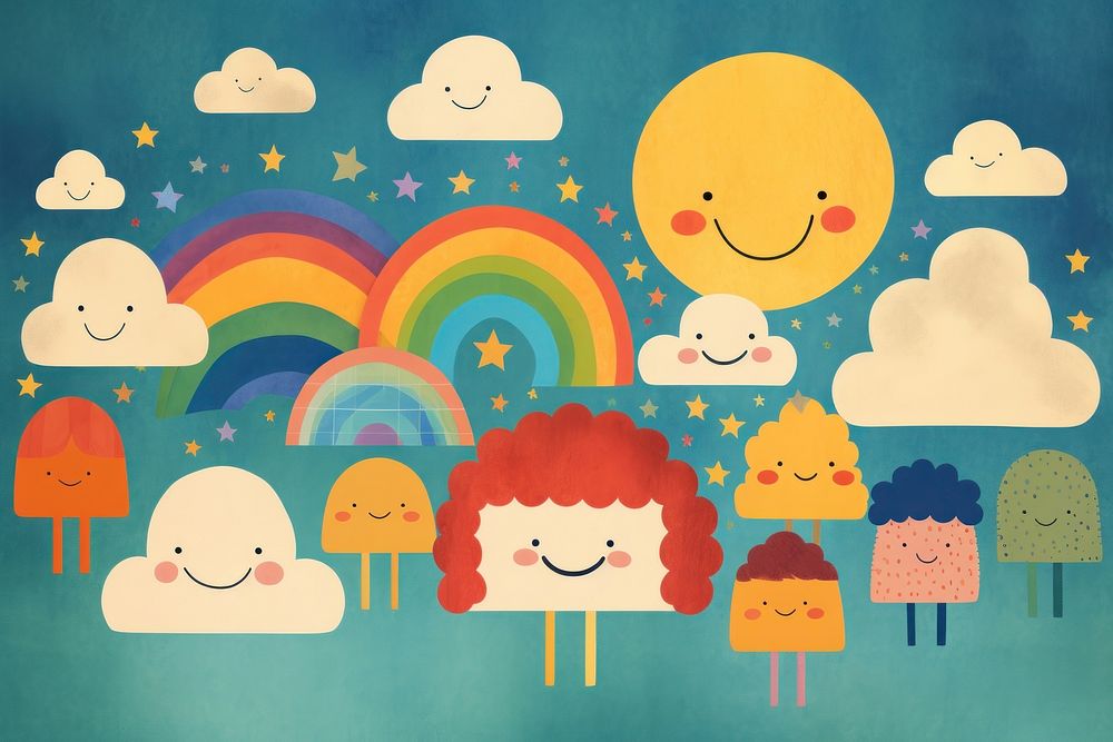Child patterns of a diverse peoples cloud representation togetherness. AI generated Image by rawpixel.