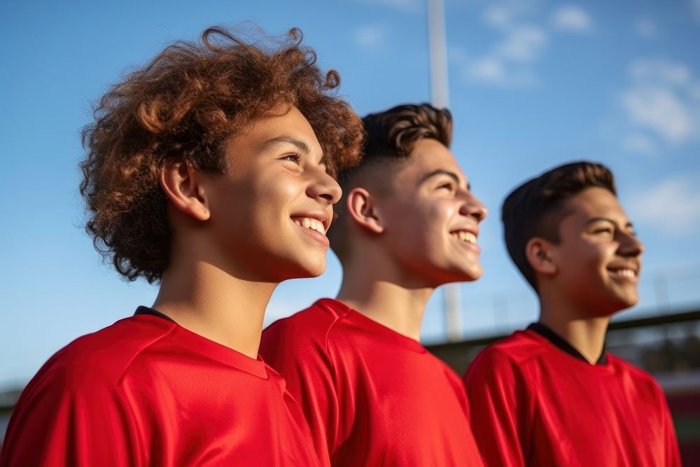 Latin teenagers football team cheerful togetherness cooperation. AI generated Image by rawpixel.