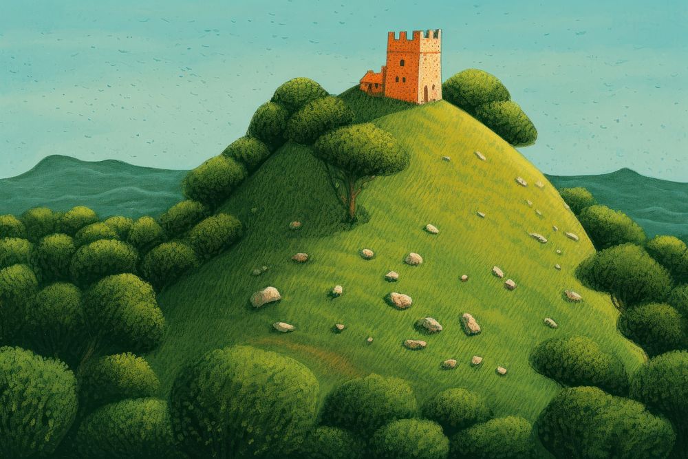 Stone castle on the hill landscape grassland outdoors. AI generated Image by rawpixel.