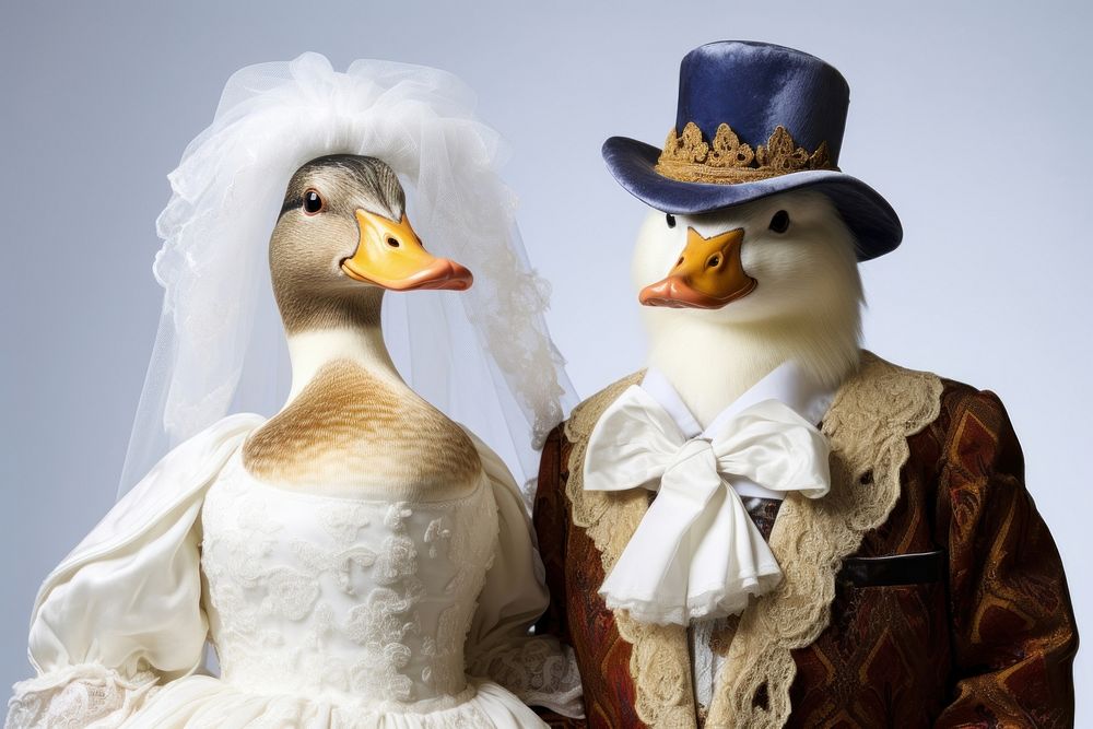 Duck wearing victoria clothes animal wedding white. AI generated Image by rawpixel.