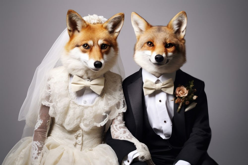 Fox wearing glasses wedding animal bride. AI generated Image by rawpixel.