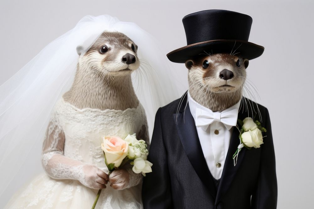 Otter wearing hat wedding animal portrait. AI generated Image by rawpixel.