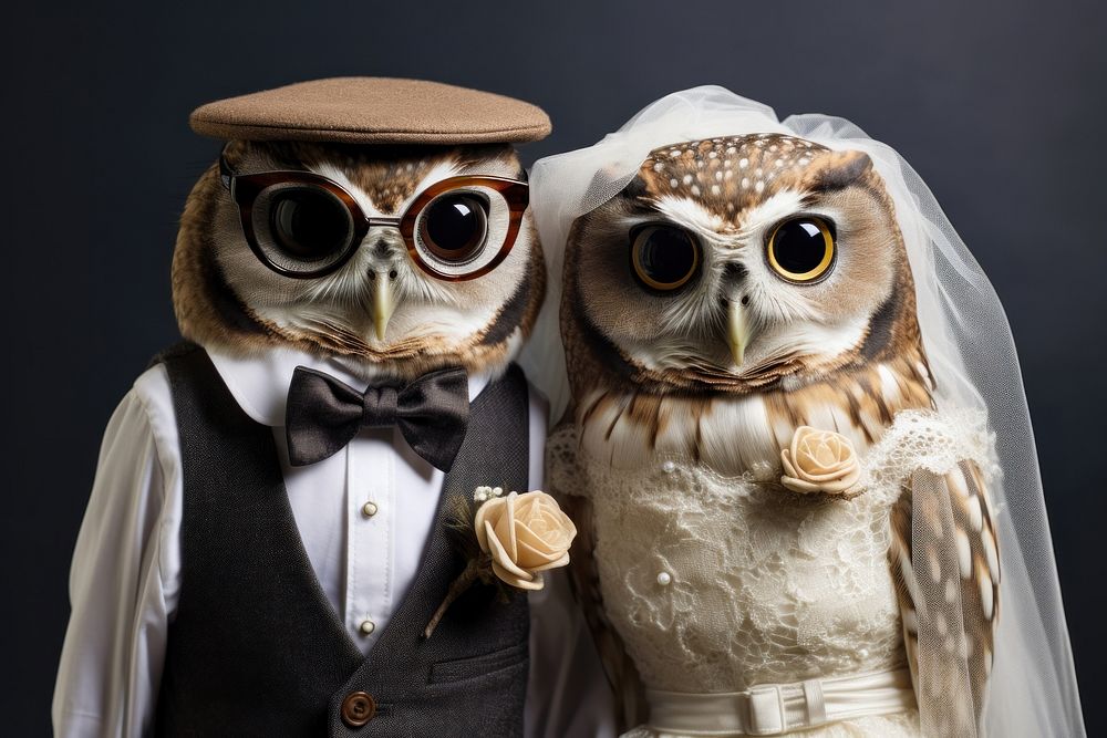 Owl wedding animal portrait. 