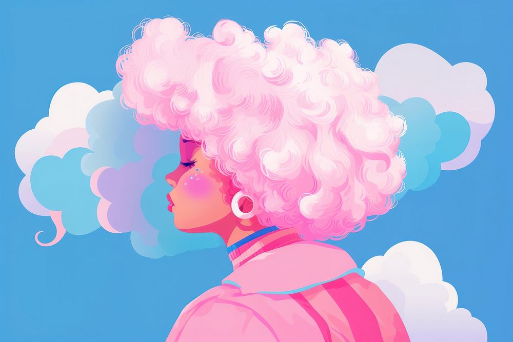A girl wearing cotton candy instead of cloth portrait photography hairstyle. AI generated Image by rawpixel.