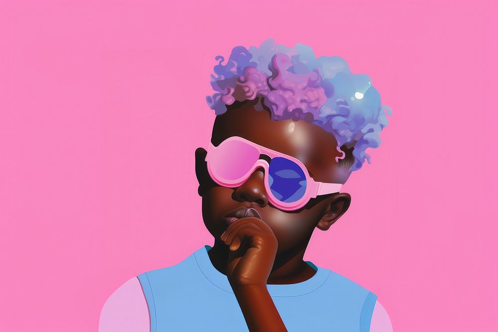 A black kid sunglasses portrait purple. AI generated Image by rawpixel.