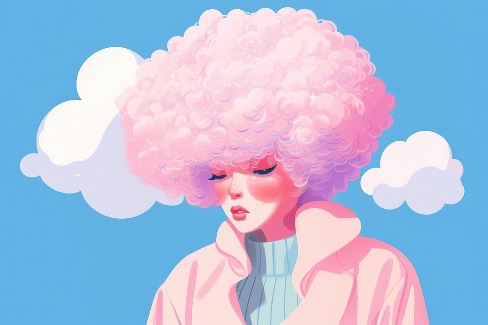 A girl wearing cotton candy cloth adult wig portrait. AI generated Image by rawpixel.