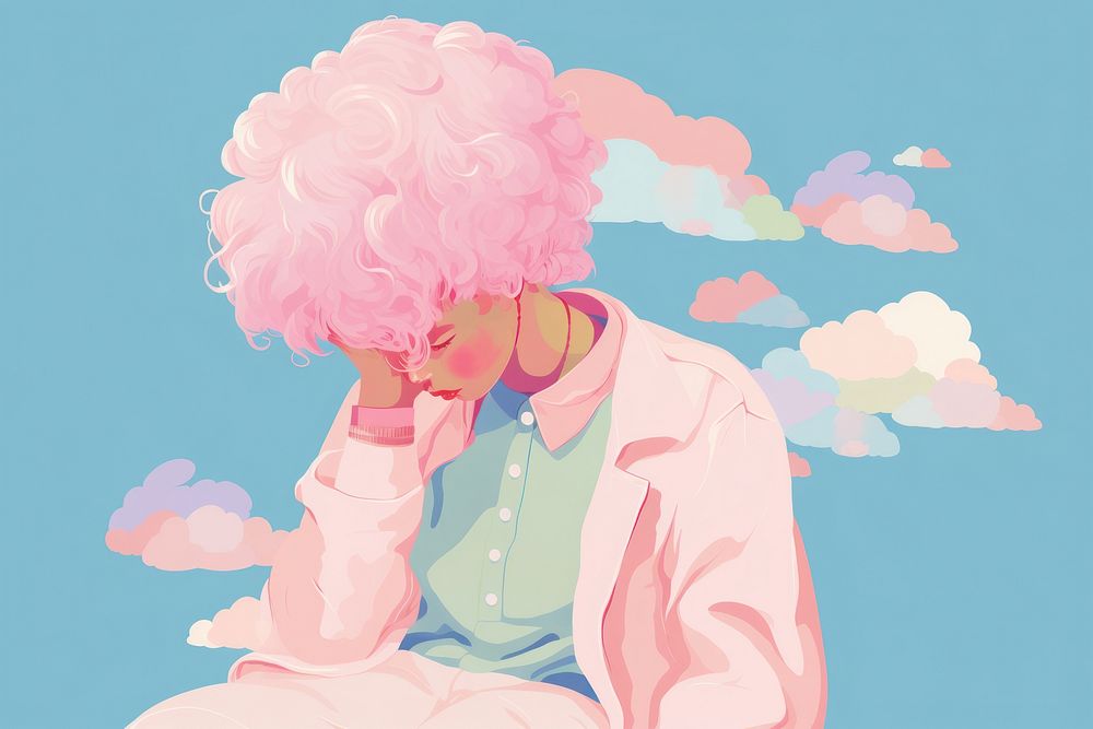 A girl wearing cotton candy instead of cloth relaxation portrait looking. AI generated Image by rawpixel.