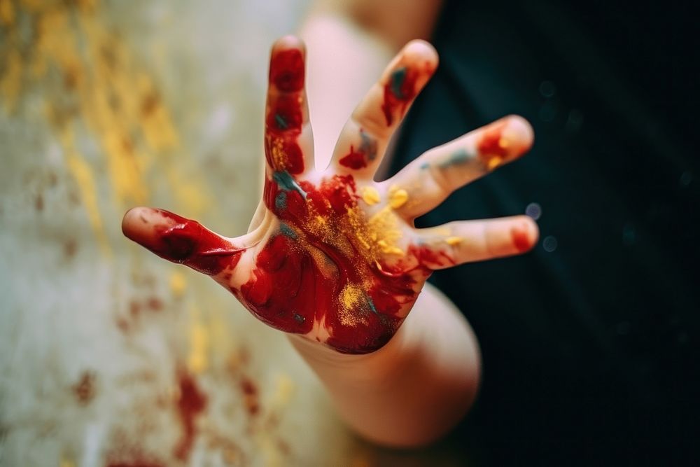 A hand of a kid painting finger red festival. AI generated Image by rawpixel.