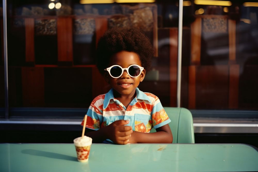 A little black kid eating ice-cream photography sunglasses portrait. AI generated Image by rawpixel.