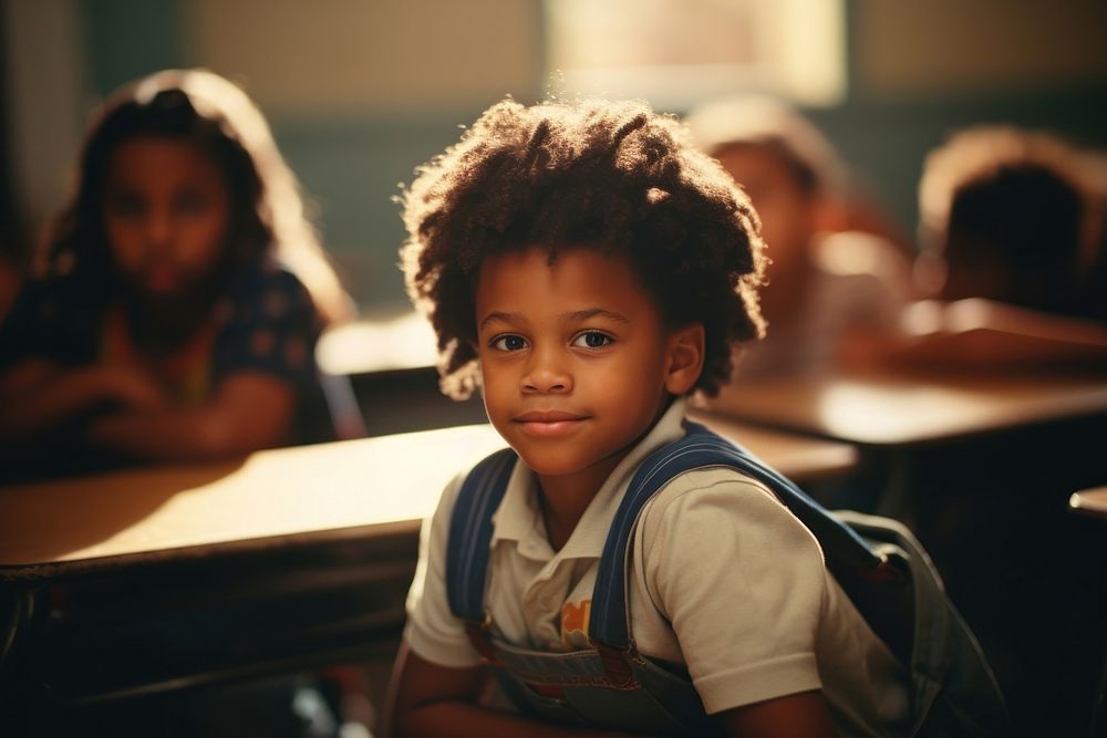Black kids in school classroom student child table. AI generated Image by rawpixel.