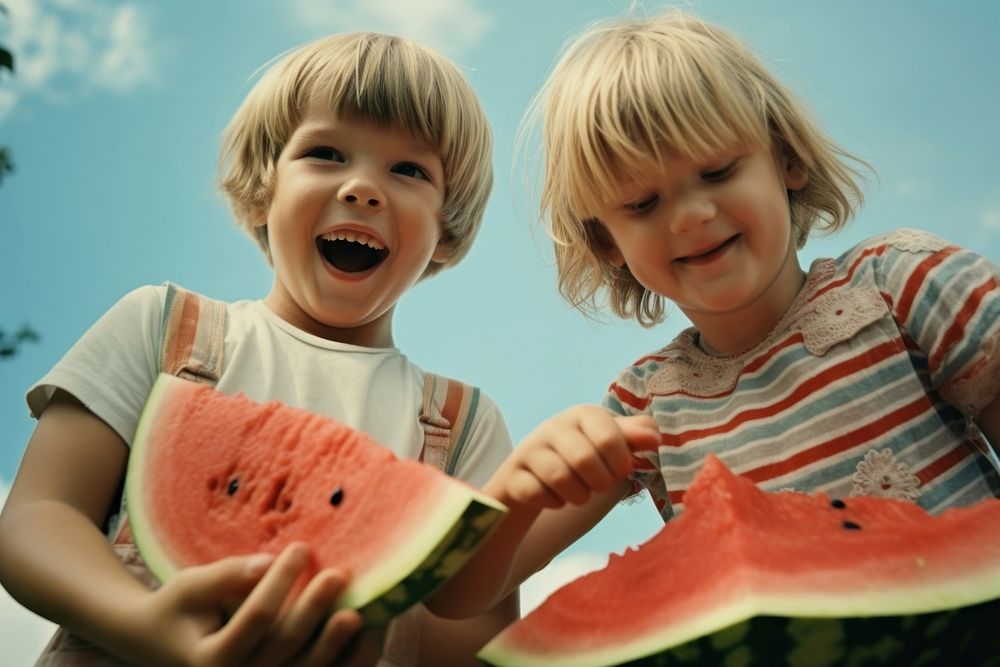 Kids having watermelon toddler fruit child. AI generated Image by rawpixel.