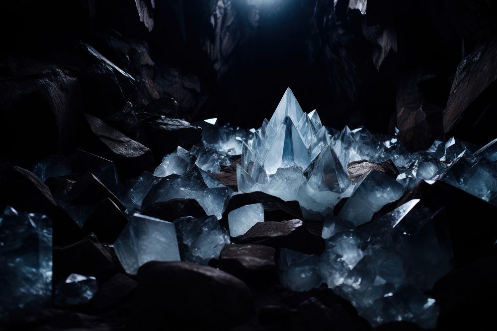 A cave full of crystal ice screenshot darkness. AI generated Image by rawpixel.