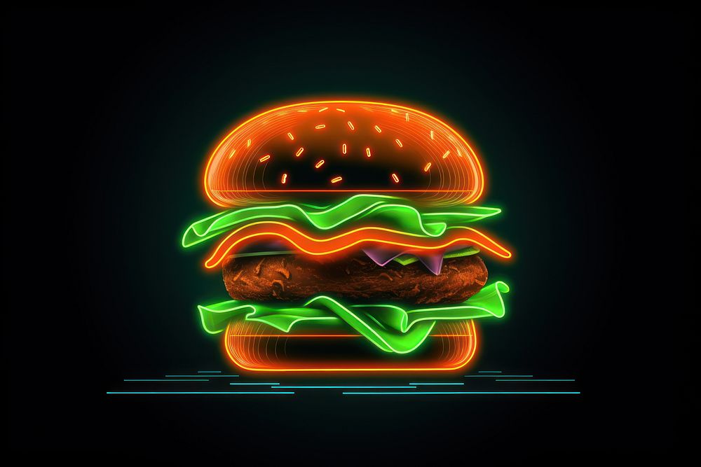 2d line icon render of burger neon light food. AI generated Image by rawpixel.