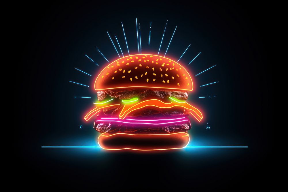 2d line icon render of burger light food neon. AI generated Image by rawpixel.