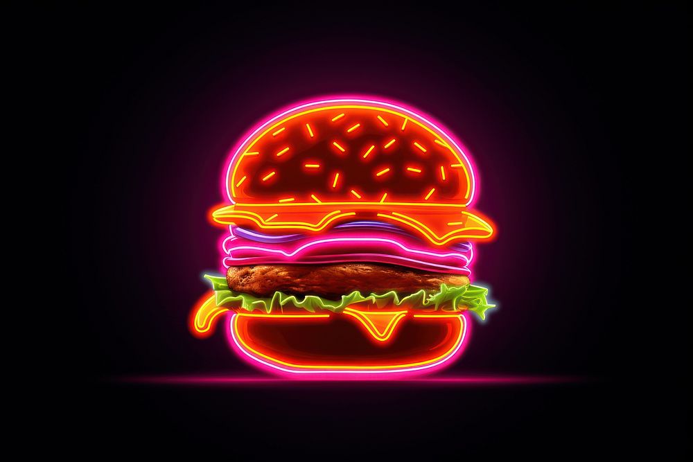Burger neon light food. AI generated Image by rawpixel.