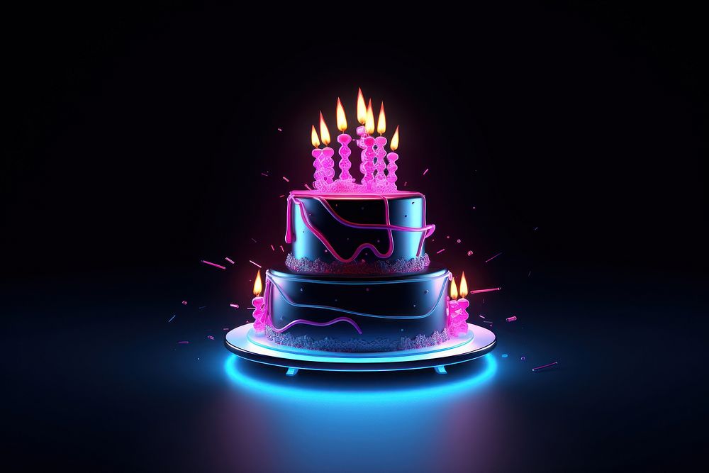 Birthday cake dessert light illuminated. AI generated Image by rawpixel.