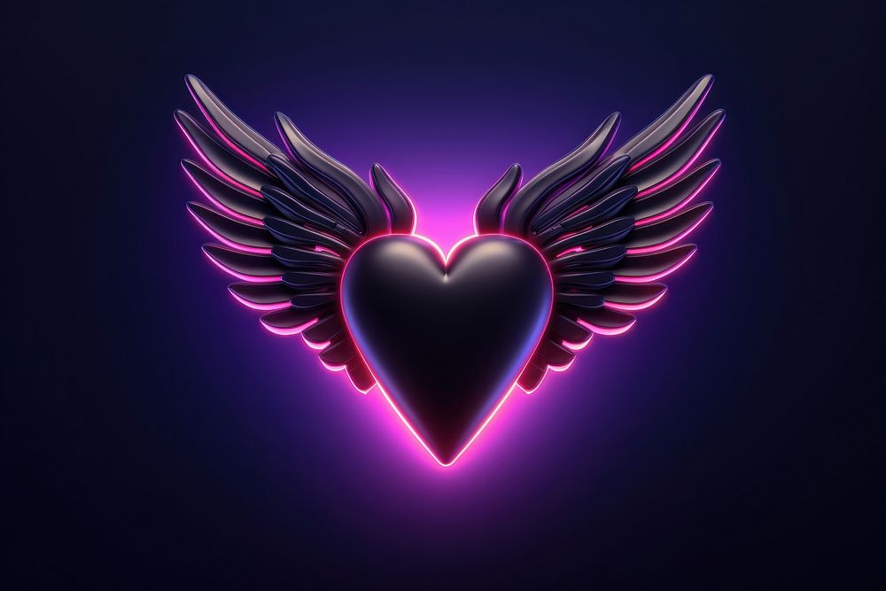 Heart with angle wings purple light illuminated. AI generated Image by rawpixel.