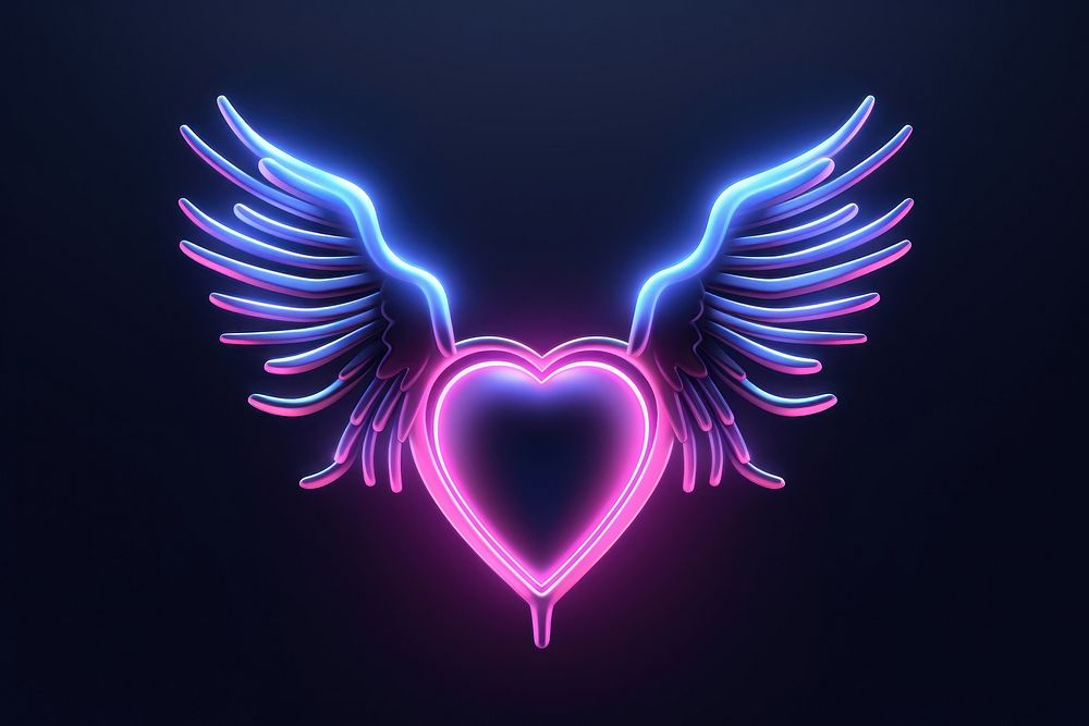 Heart with wings neon light illuminated. AI generated Image by rawpixel.