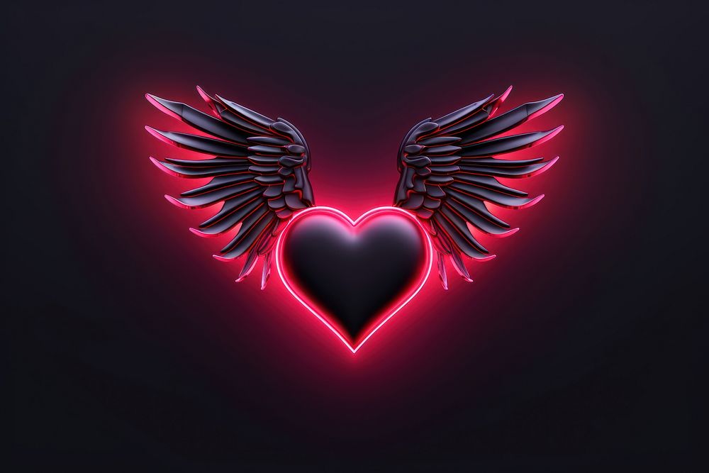 Heart with wings illuminated chandelier darkness. AI generated Image by rawpixel.