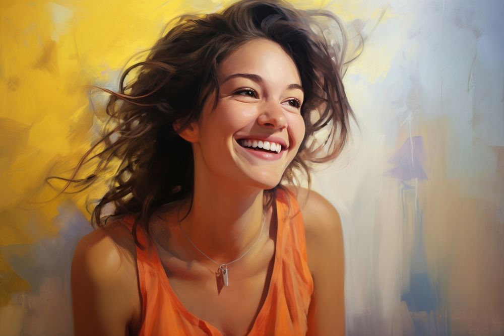 Young looking woman laughing smiling smile. AI generated Image by rawpixel.