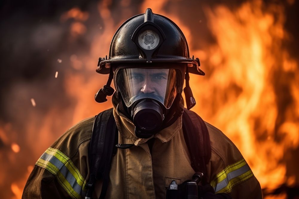 A firefighter with full uniform helmet adult extinguishing. AI generated Image by rawpixel.
