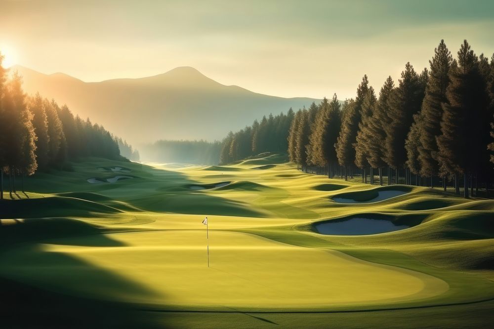 A golf field mountain sunlight outdoors. AI generated Image by rawpixel.