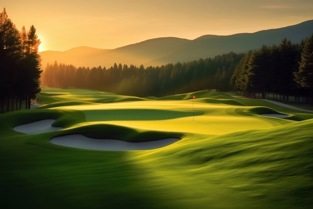 A golf field sunlight mountain outdoors. AI generated Image by rawpixel.