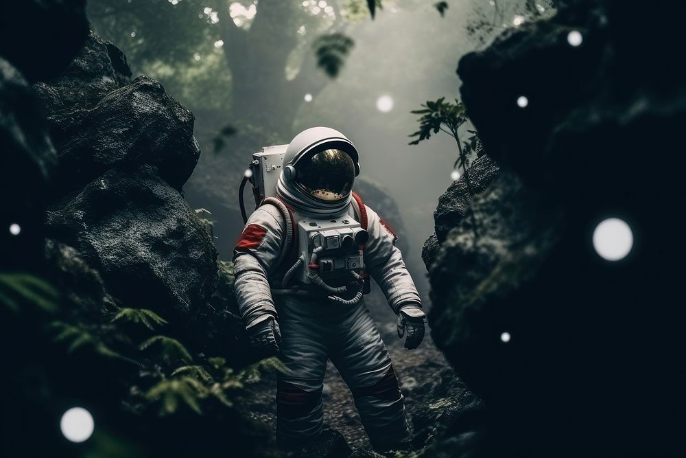 An astronaut in the wood adventure mountain outdoors. AI generated Image by rawpixel.
