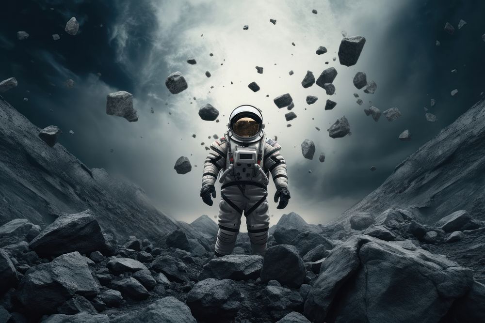 An astronaut with full uniform out of the space rock photography adventure. AI generated Image by rawpixel.