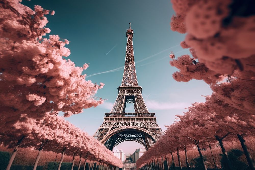 An eiffel architecture building blossom. AI generated Image by rawpixel.