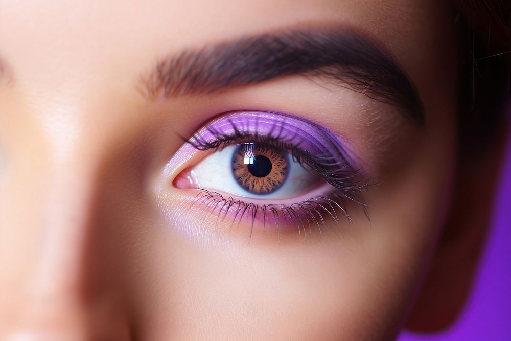 The right eye with purple eyelashes and eyebrown cosmetics skin lipstick. AI generated Image by rawpixel.