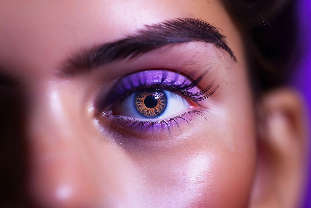 The right eye with purple eyelash and eyebrown cosmetics adult skin. AI generated Image by rawpixel.