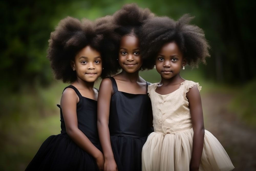Three little black girl wearing dress photography portrait child. AI generated Image by rawpixel.