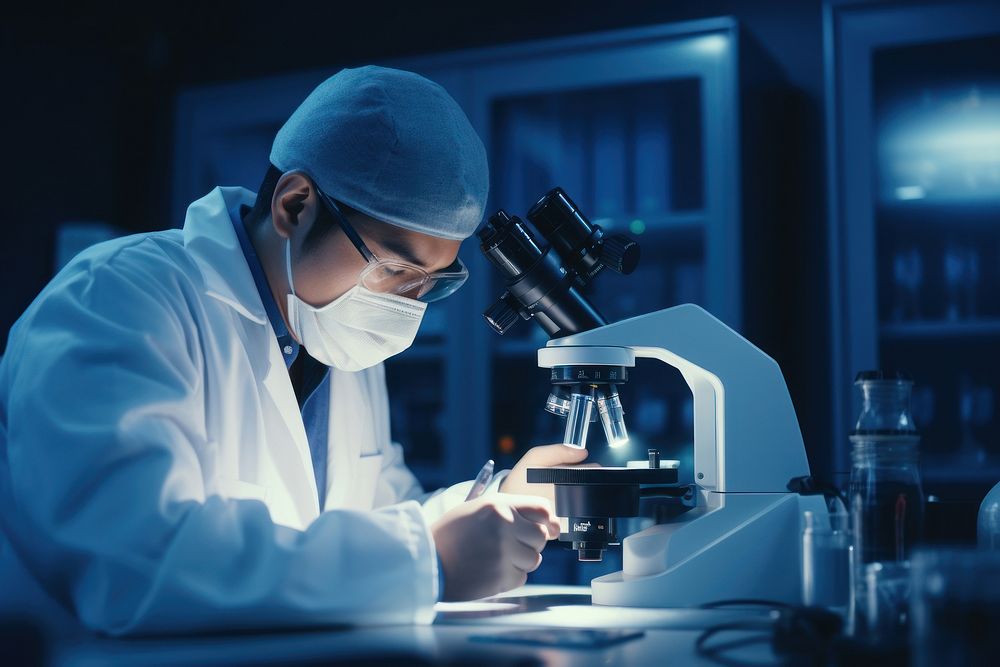 Indonesian medical microscope scientist working. AI generated Image by rawpixel.