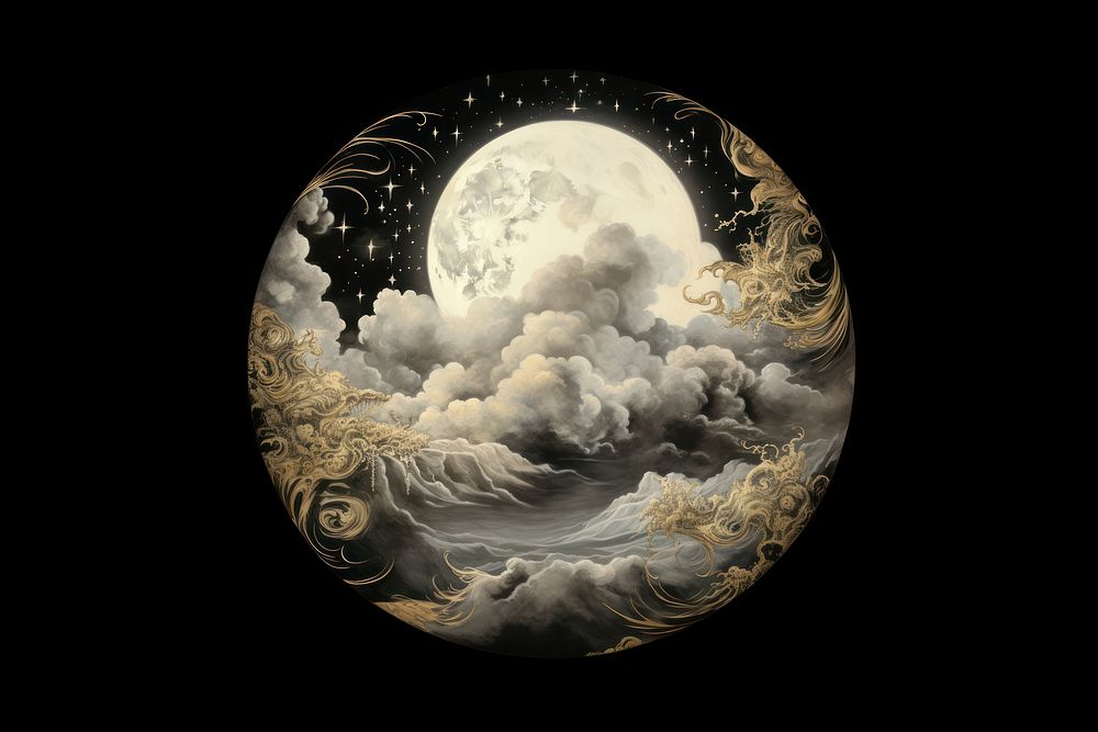 The full moon shining through the clouds at night astronomy nature space. AI generated Image by rawpixel.