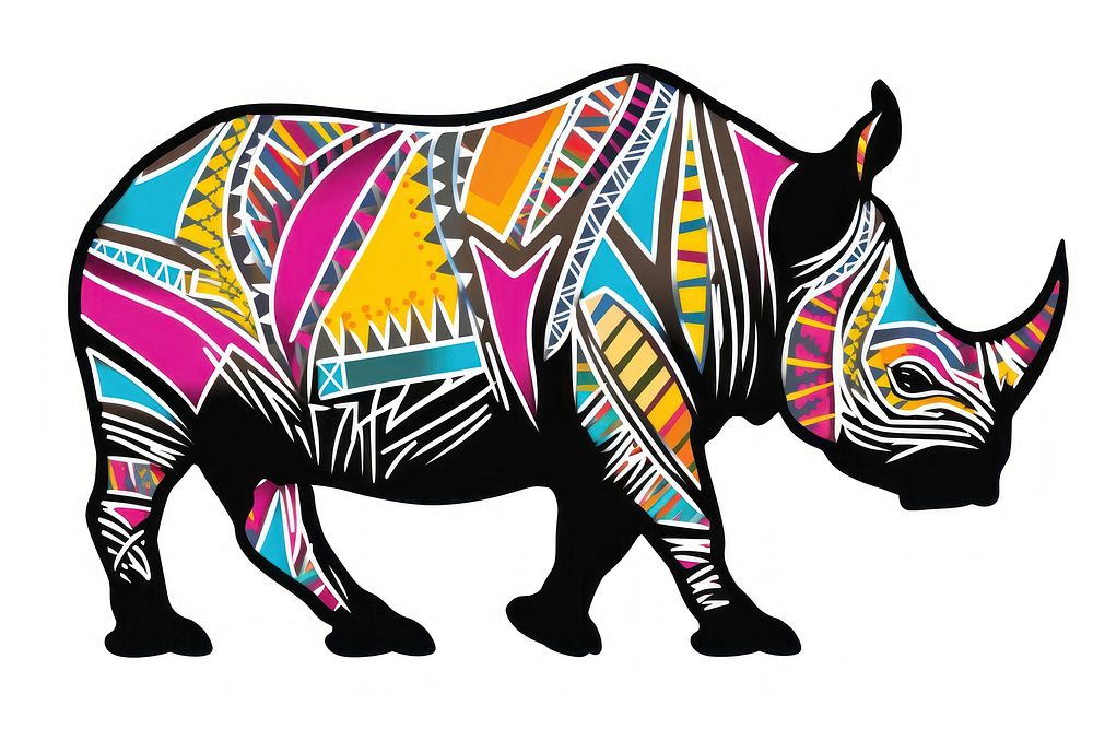 African tribal pattern rhino animal mammal white background. AI generated Image by rawpixel.
