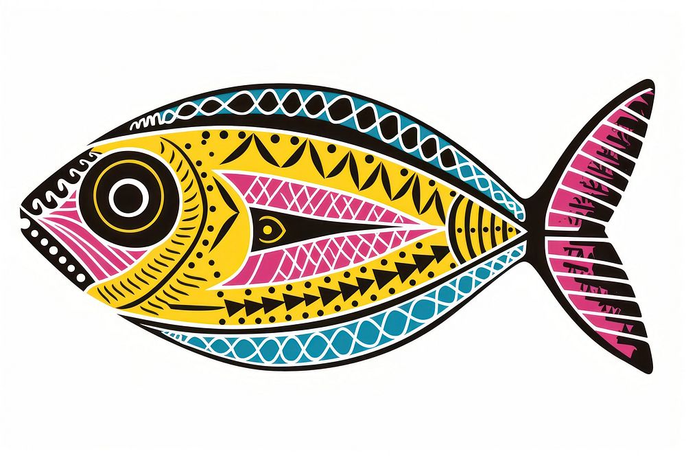 African tribal pattern fish animal white background transportation. AI generated Image by rawpixel.