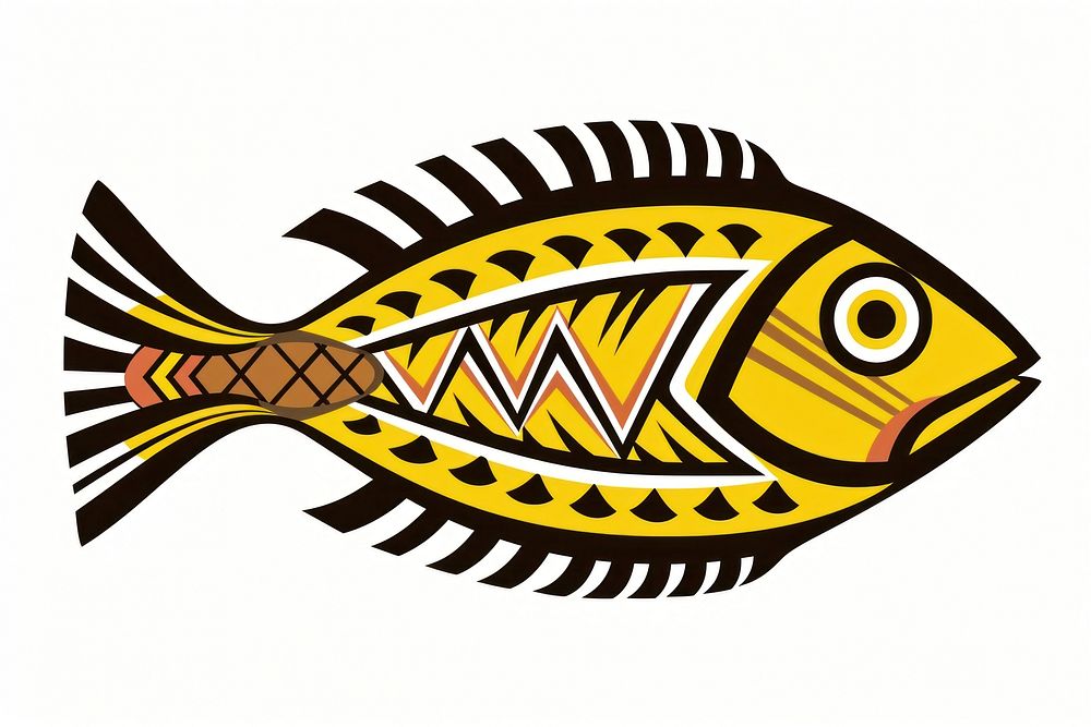 African tribal pattern fish animal white background aquarium. AI generated Image by rawpixel.