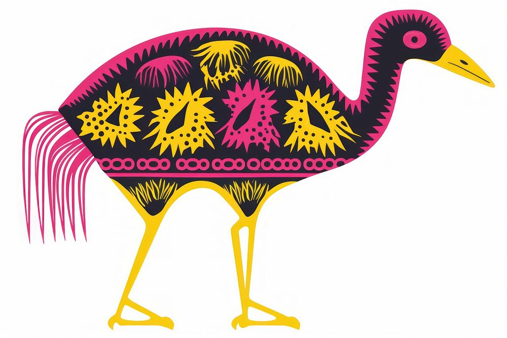 African tribal pattern ostrich animal bird art. AI generated Image by rawpixel.