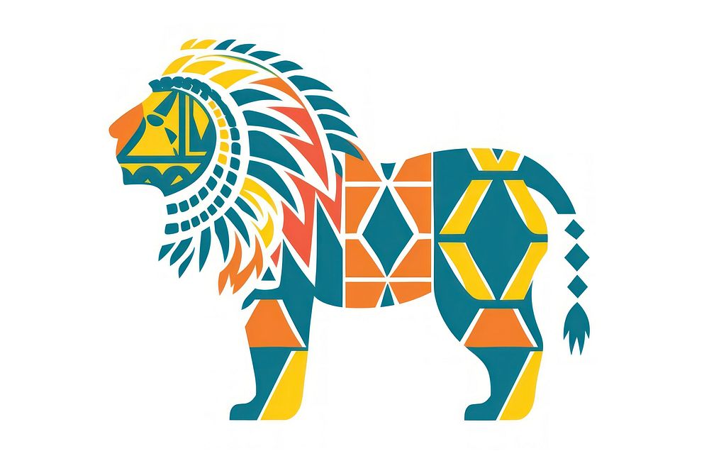 African tribal pattern lion mammal logo white background. AI generated Image by rawpixel.