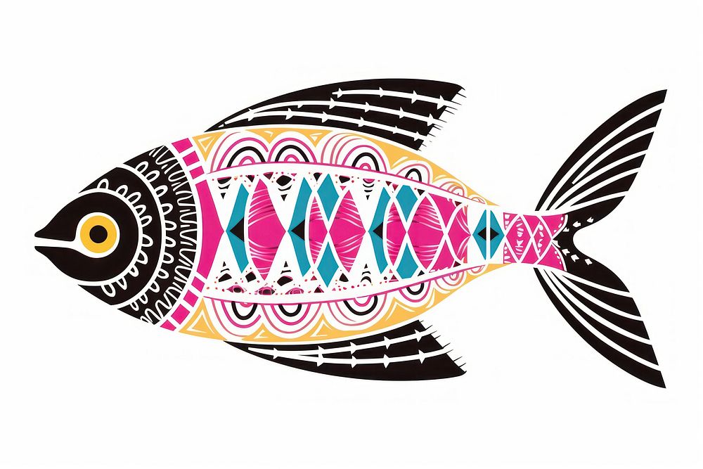 African tribal pattern fish animal art white background. AI generated Image by rawpixel.