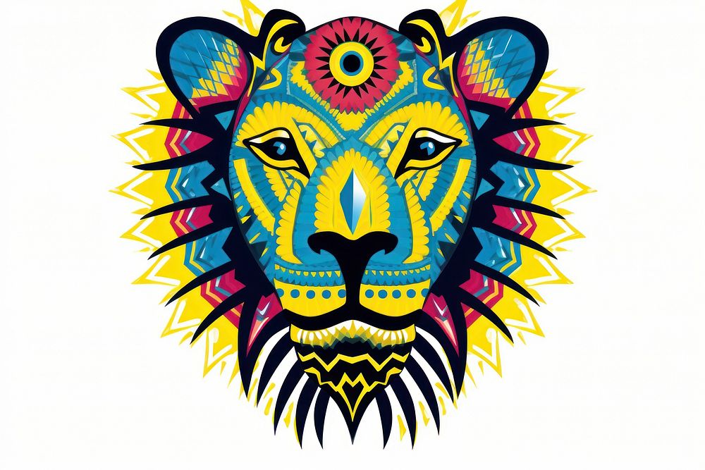 African tribal pattern lion mammal art representation. AI generated Image by rawpixel.
