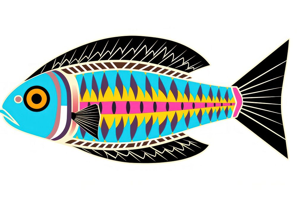 African tribal pattern fish animal white background creativity. AI generated Image by rawpixel.