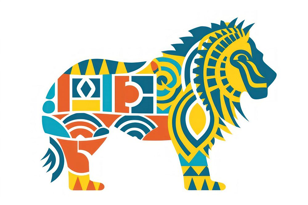 African tribal pattern lion mammal animal logo. AI generated Image by rawpixel.