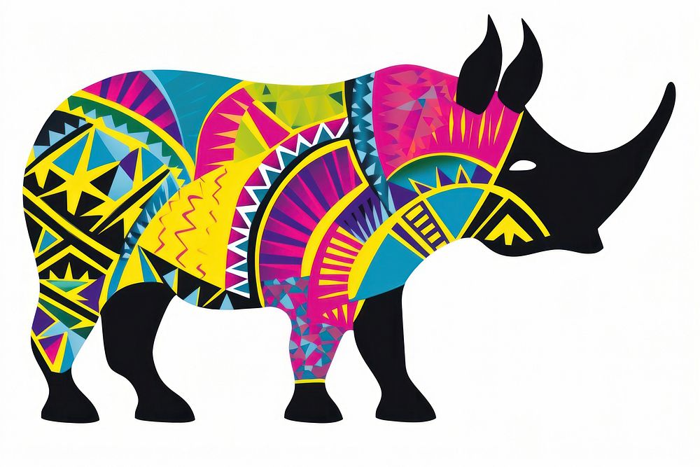 African tribal pattern rhino mammal animal white background. AI generated Image by rawpixel.