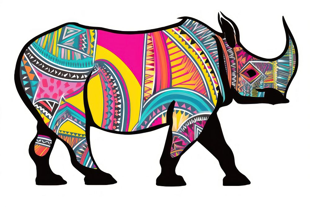 African tribal pattern rhino mammal animal white background. AI generated Image by rawpixel.