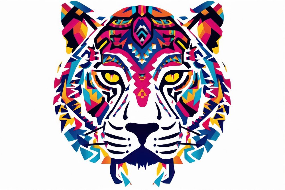 African tribal pattern tiger drawing art white background. AI generated Image by rawpixel.