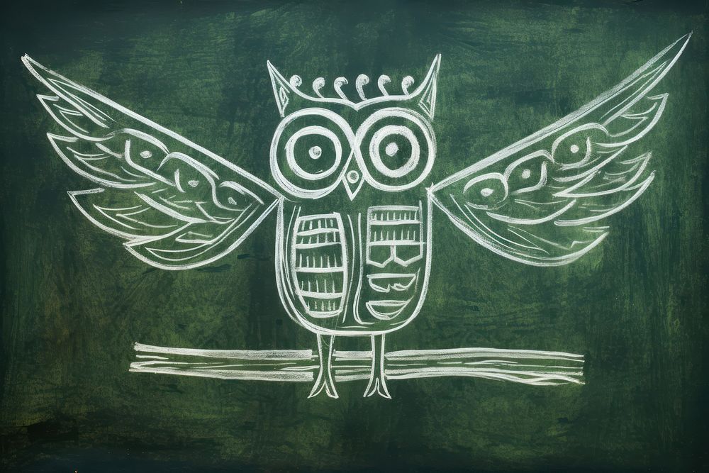 Owl blackboard sketch chalk. AI generated Image by rawpixel.
